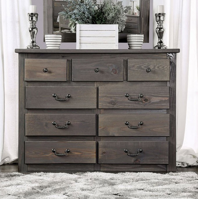 grey distressed dresser Floren Contemporary Weathered Gray Wood 6-Drawer Dresser  Roundhill  Furniture