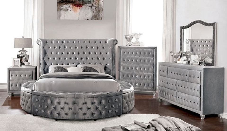 Sansom Wingback Design Bed with Crystal-Like Acrylic Buttons