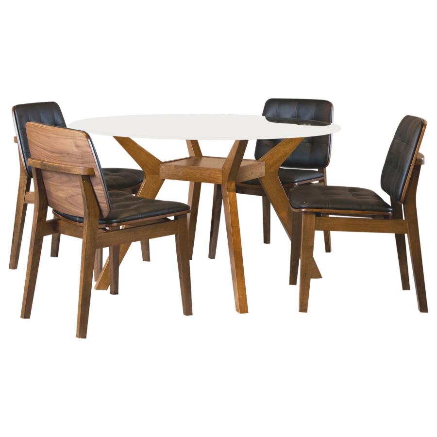 Paxton Round Glass Top Wood Brown Dining Table