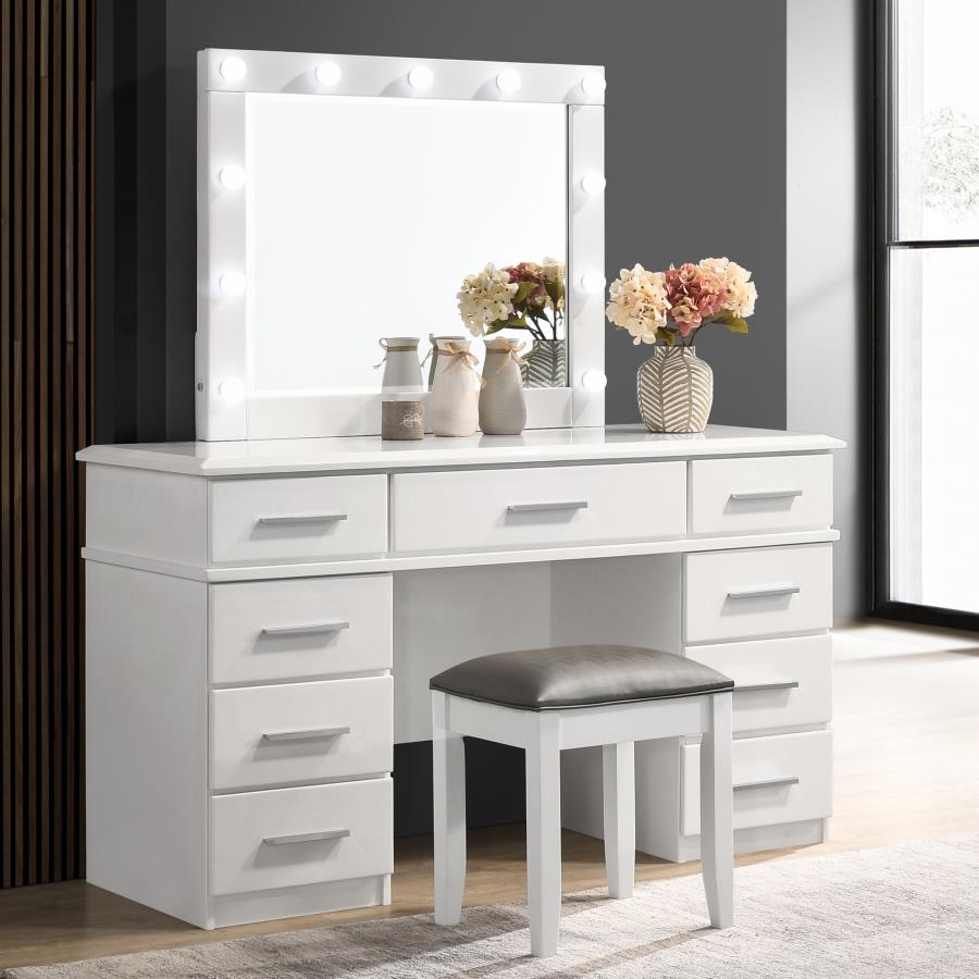 Felicity 9-drawer Vanity Desk with Lighted Mirror