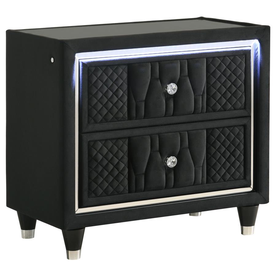 Lorient LED Upholstered Wingback Black Nightstand