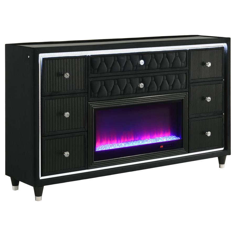 Lorient LED Upholstered Wingback Black Flame Box Dresser