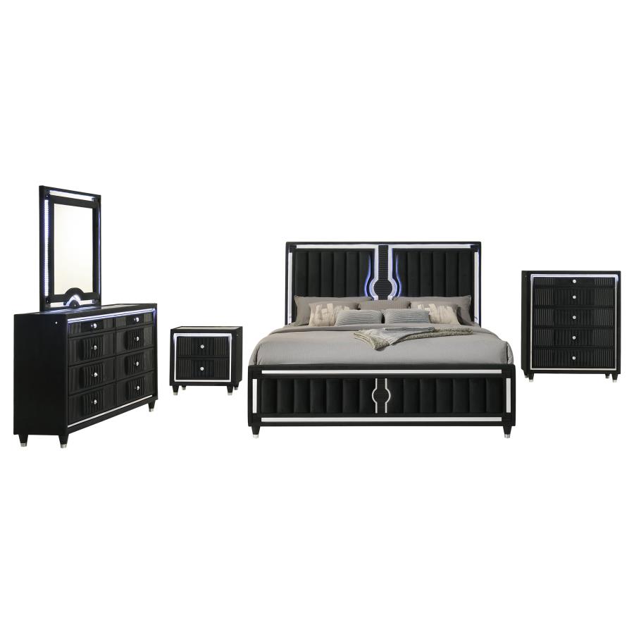 Ravenne Velvet Upholstered LED Panel Black Bed