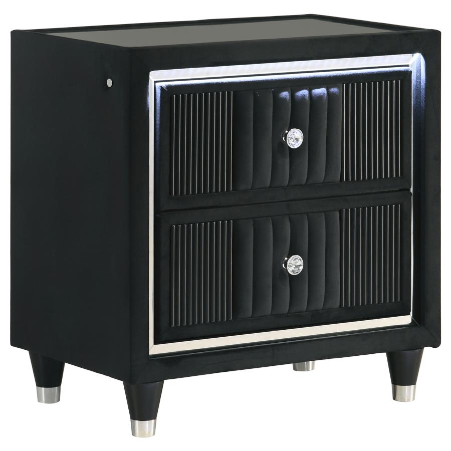 Ravenne Velvet Upholstered LED Panel Black Nightstand