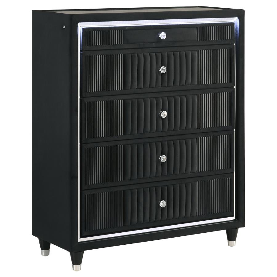 Ravenne Velvet Upholstered LED Panel Black Chest