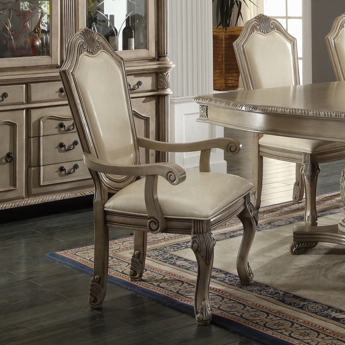 Chateau De Ville Antique White Arm Chair Set of 2