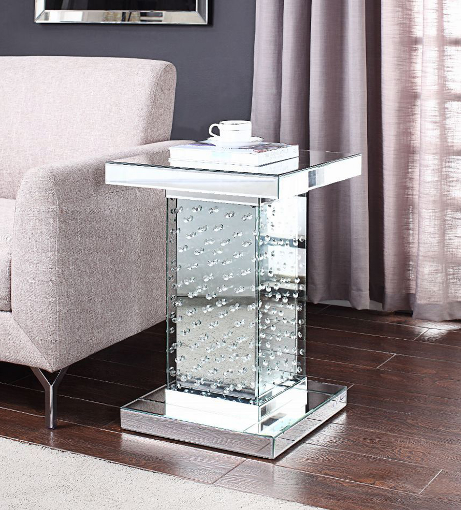 Nysa Mirrored End Table with Faux Crystals