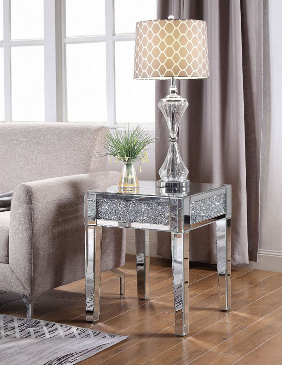 Noralie Mirrored End Table with Faux Diamonds