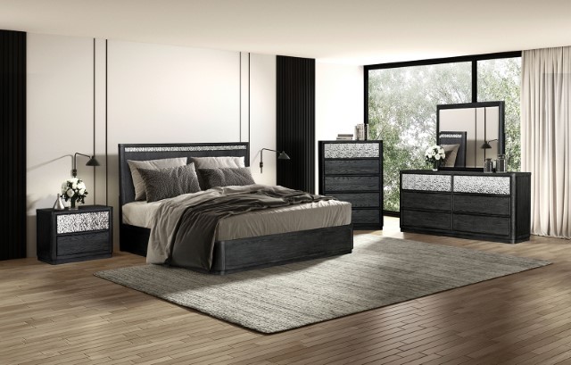 Sterling West Modern Contemporary Bed with Dented Metal Accent Panels