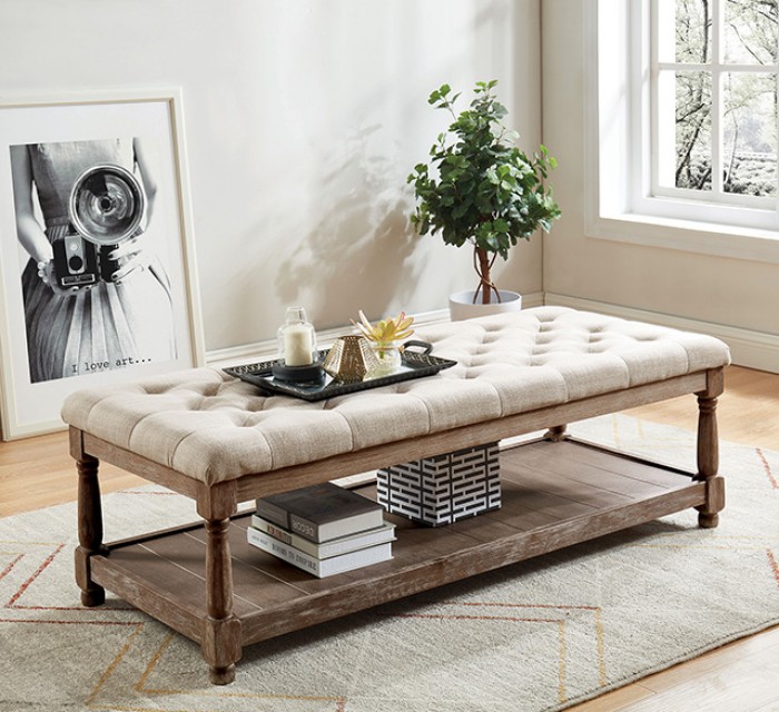 Tanya Button Tufted Bench with Open Bottom Shelf