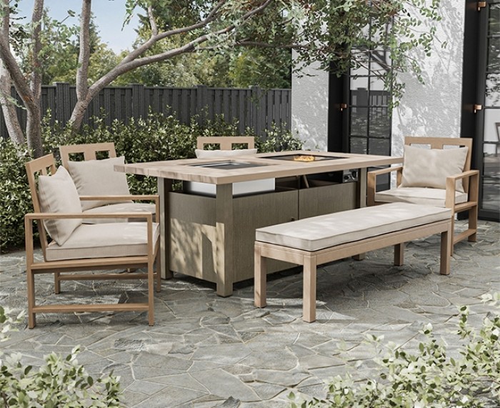 Bordeaux Contemporary Dining Table w/ Fire Pit & Cooler
