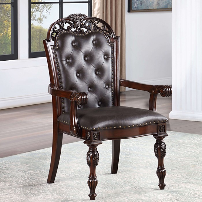 Nouvelle Faux Wood Carved Details Arm Chair Set of 2
