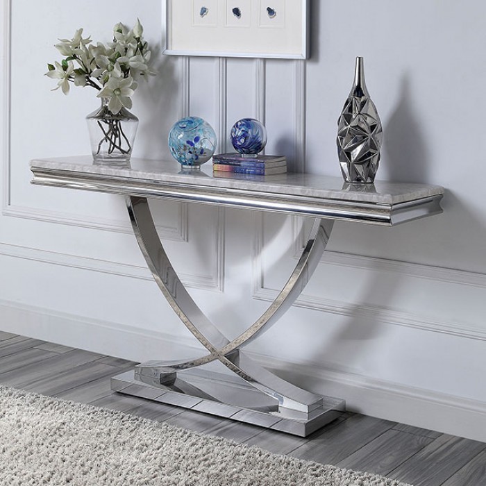 Wettingen Faux Marble Top Sofa Table w/ Beveled Edges