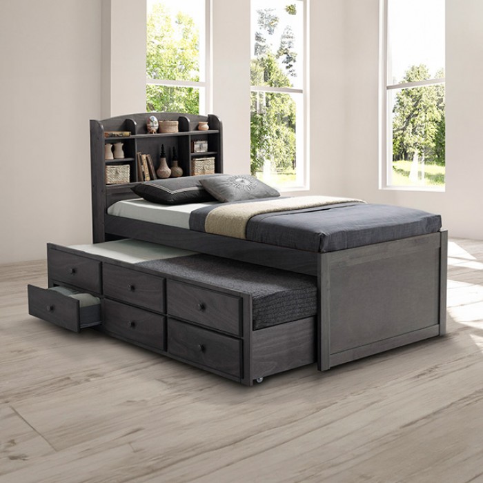 Troutdale Transitional Captain Bed with Bookcase Headboards