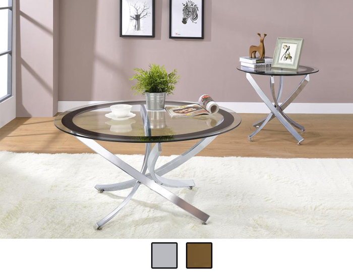 Brooke Round Glass Top Coffee Table Metal Base