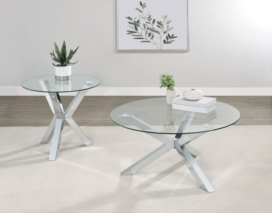 Kenzie Round Tempered Glass Top Cocktail Coffee Table