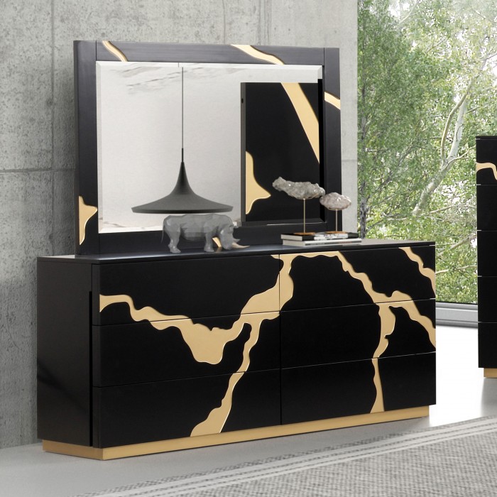 Goldsberg Contemporary Dresser with Gold-Painted Pattern