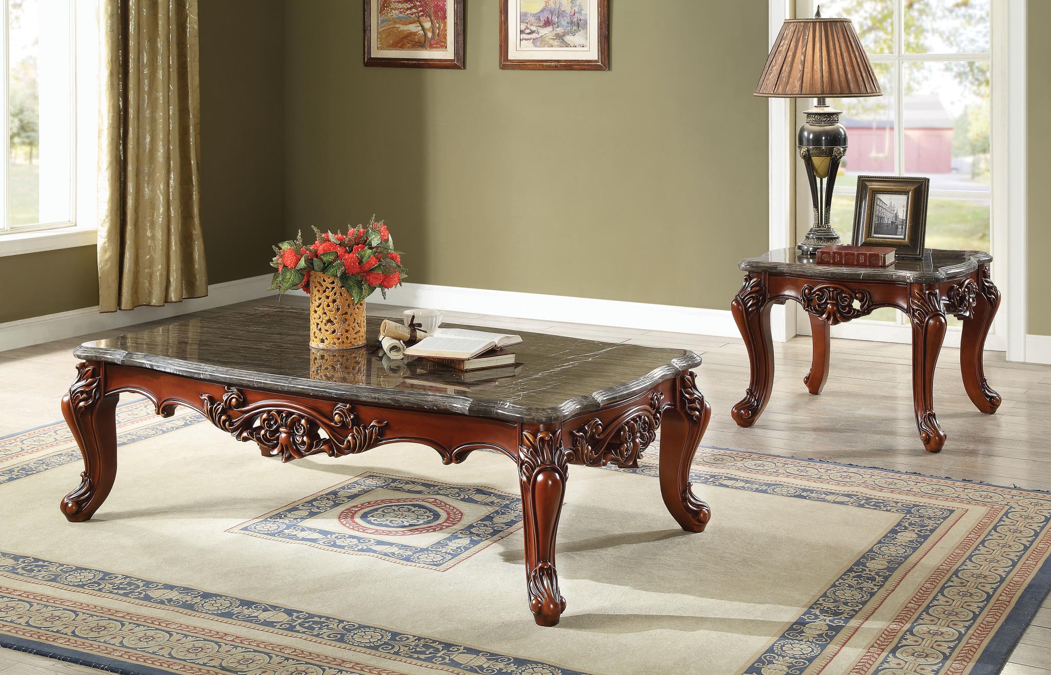 Eustoma Traditional Style Coffee Table with Marble Top