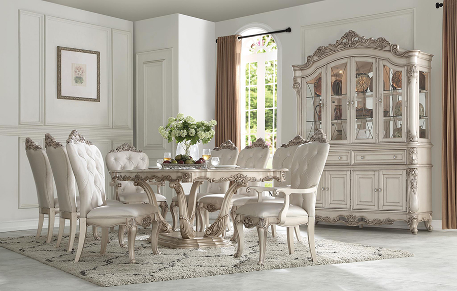 Gorsedd Rectangular Dining Table with Raised and Scrolled Floral Motifs