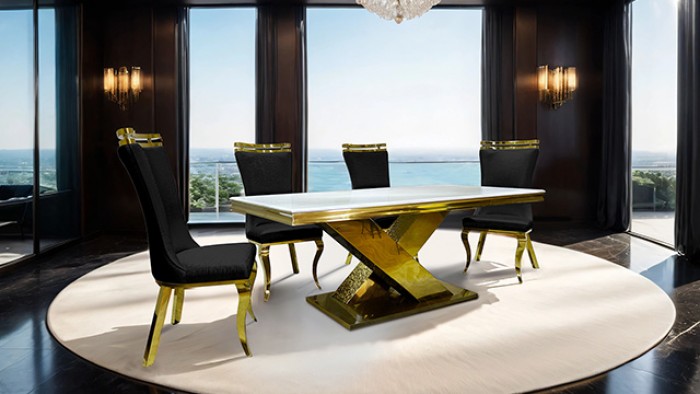 Palazzo Glam Cross-Shaped Pedestal Base Dining Table