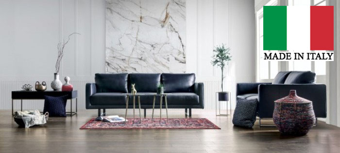 Mezzanotte Wide Seating w/ Metal Leg & Track Arms Italian Sofa