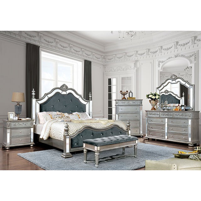 Azha Bed with Floral Faux Wood Carvings