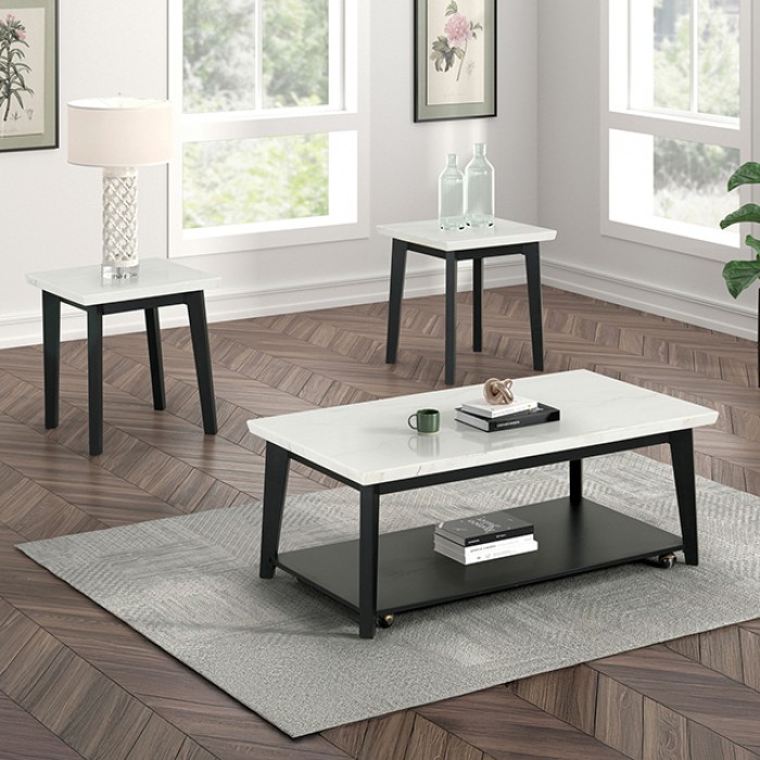 Thisted Contemporary Rectangle Marble Coffee Table w/ Casters