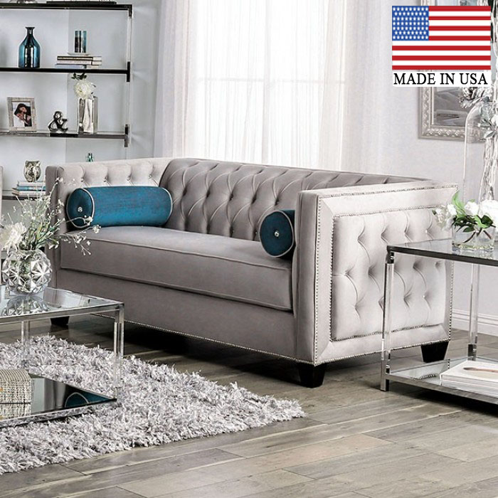 Silvan Velvet-like Fabric Button Tufted Loveseat