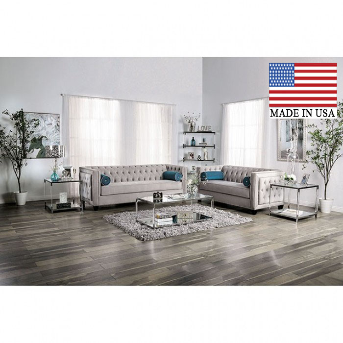 Silvan Velvet-like Fabric Button Tufted Sofa