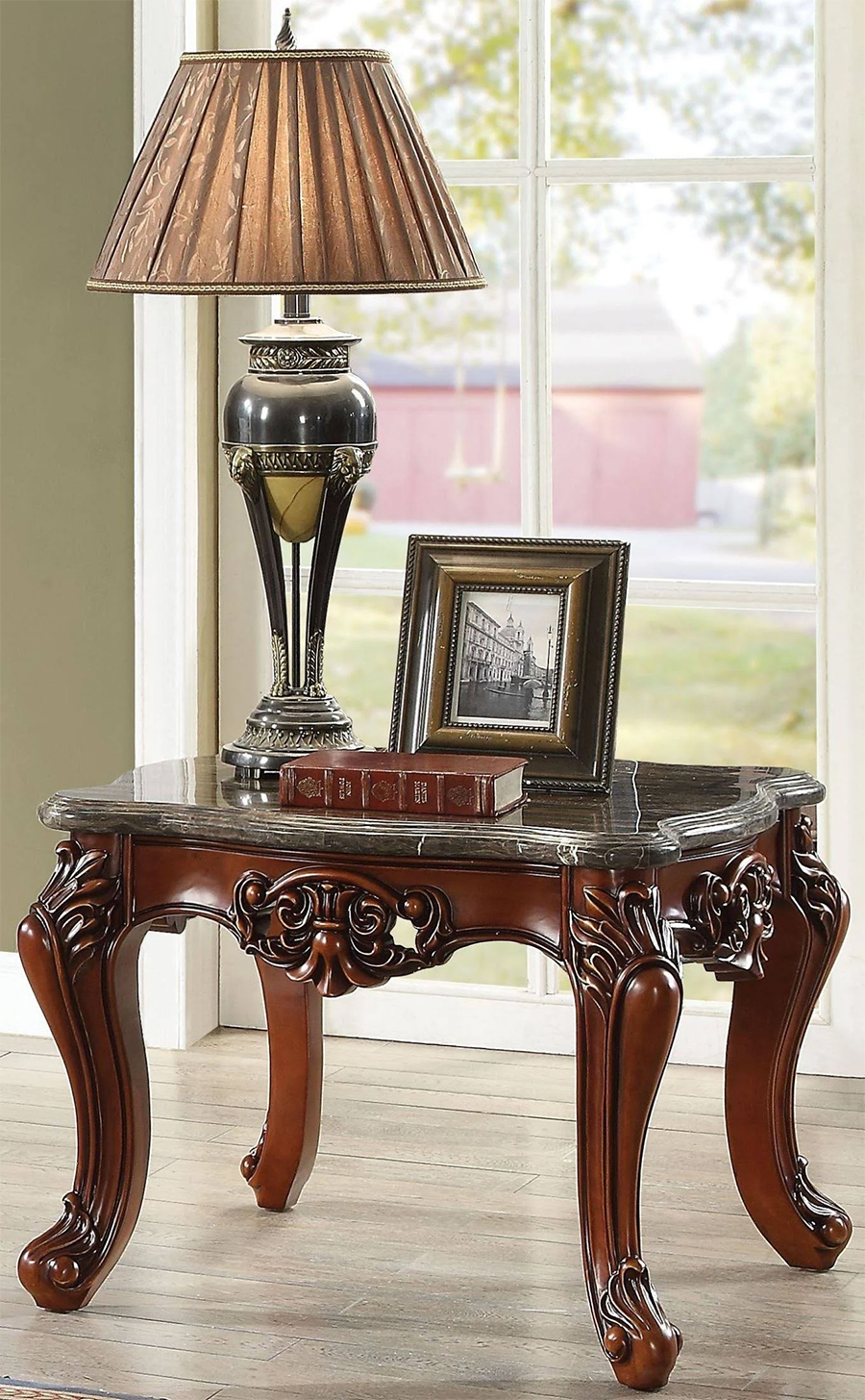 Eustoma Traditional Style End Table with Marble Top