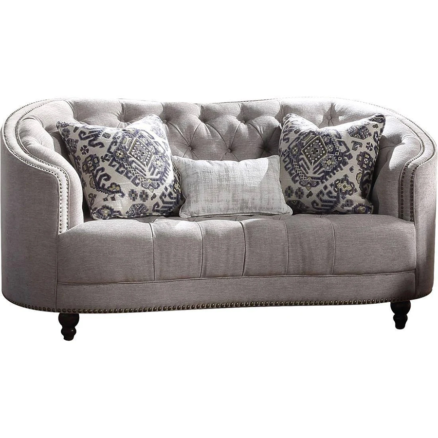 Saira Button Tufted Fabric Loveseat with 3 Pillows