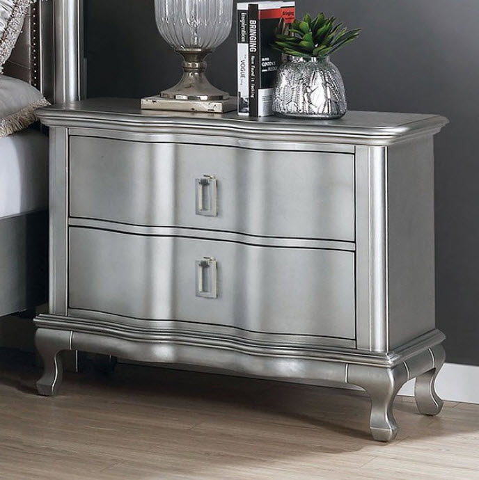 Aalok Transitional Silver USB Outlet Nightstand