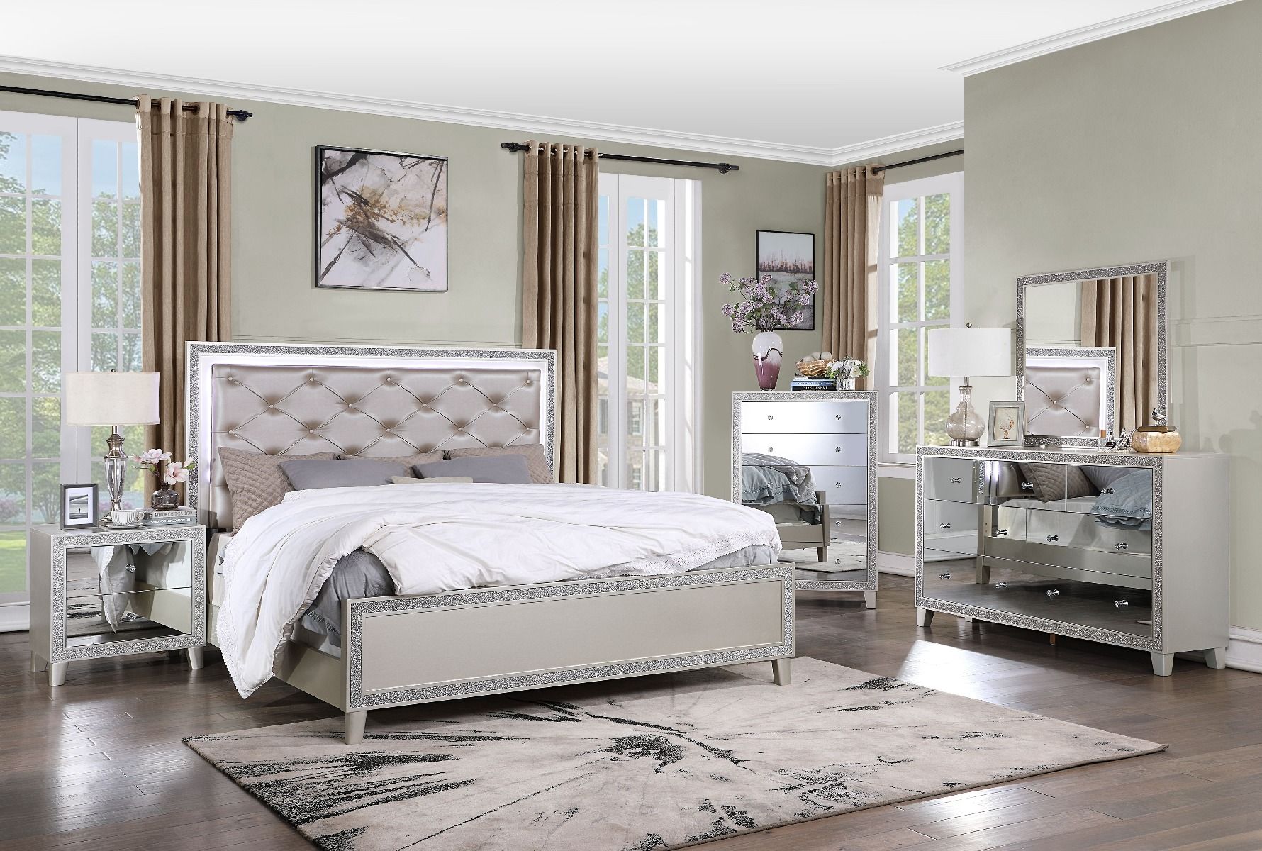 Sliverfluff Button Tufted Headboard Bed 