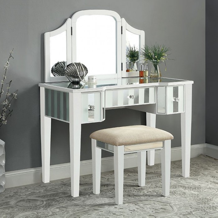Cyndi Mirrored Panel Vanity With Stool