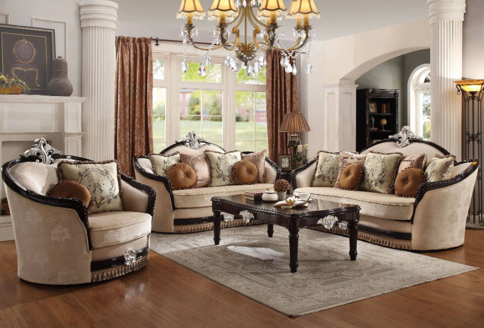 Ernestine Victorian Style Sofa with 7 Pillows