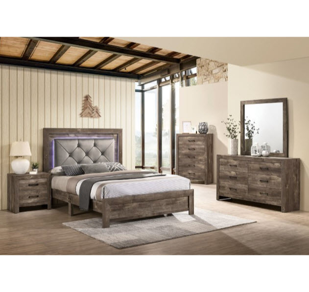 Larissa II Rustic Bed with Button Tufted Headboard