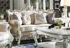 Picardy II Traditional Style Antique Pearl Fabric Loveseat with 4 Pillows