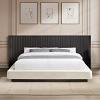 Clayten Beige Linen Platform Queen Bed