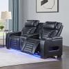 Ephron Black Leather Air Power Motion Reclining Loveseat with LED
