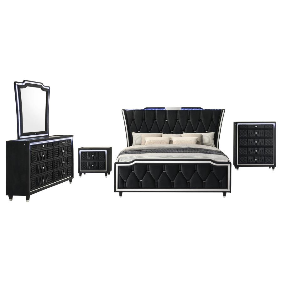 Lorient LED Upholstered Wingback Black Bed