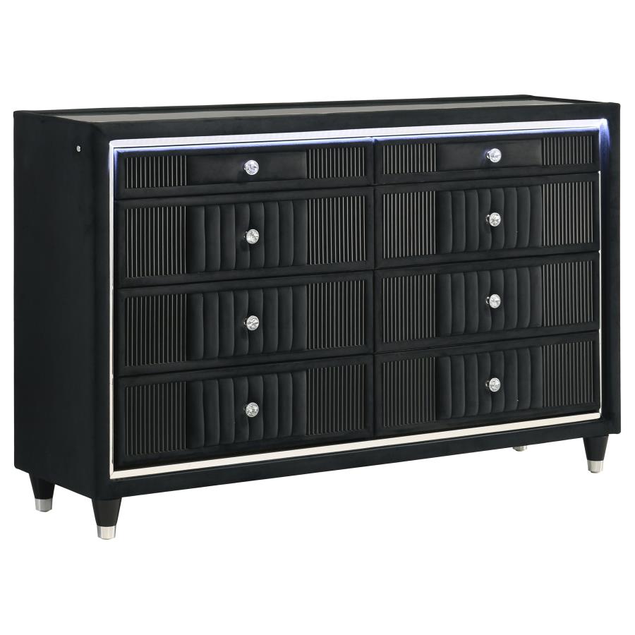 Ravenne Velvet Upholstered LED Panel Black Dresser