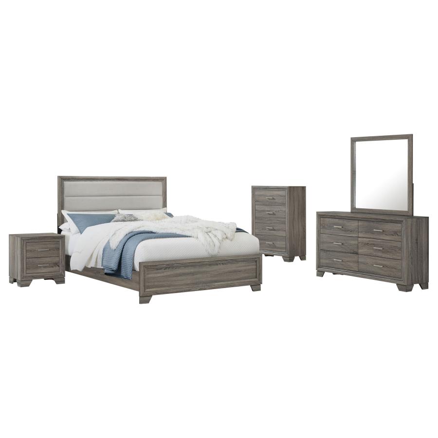 Wright 52-inch Upholstered Brown Oak Bed