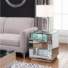 Nysa Mirrored End Table with Faux Crystal Open Shelf