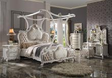 Picardy Fabric Antique White Canopy Victorian Style Bed with Button Tufted Headboard Picardy Fabric Antique White Canopy Victorian Style Bed with Button Tufted Headboard