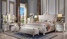 Picardy Fabric Antique White Victorian Style Bed with Button Tufted Headboard Picardy Fabric Antique White Victorian Style Bed with Button Tufted Headboard