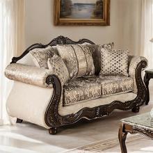 Andalusia Traditional Rolled Arms Loveseat with Ornate Carved Details