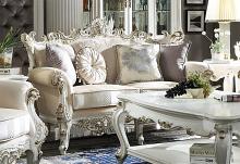 Picardy II Traditional Style Antique Pearl Fabric Loveseat with 4 Pillows
