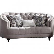 Saira Button Tufted Fabric Loveseat with 3 Pillows