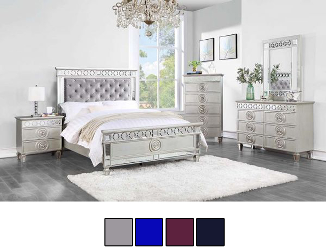 Varian Contemporary Mirrored Velvet Bed Varian Contemporary Mirrored Velvet Bed